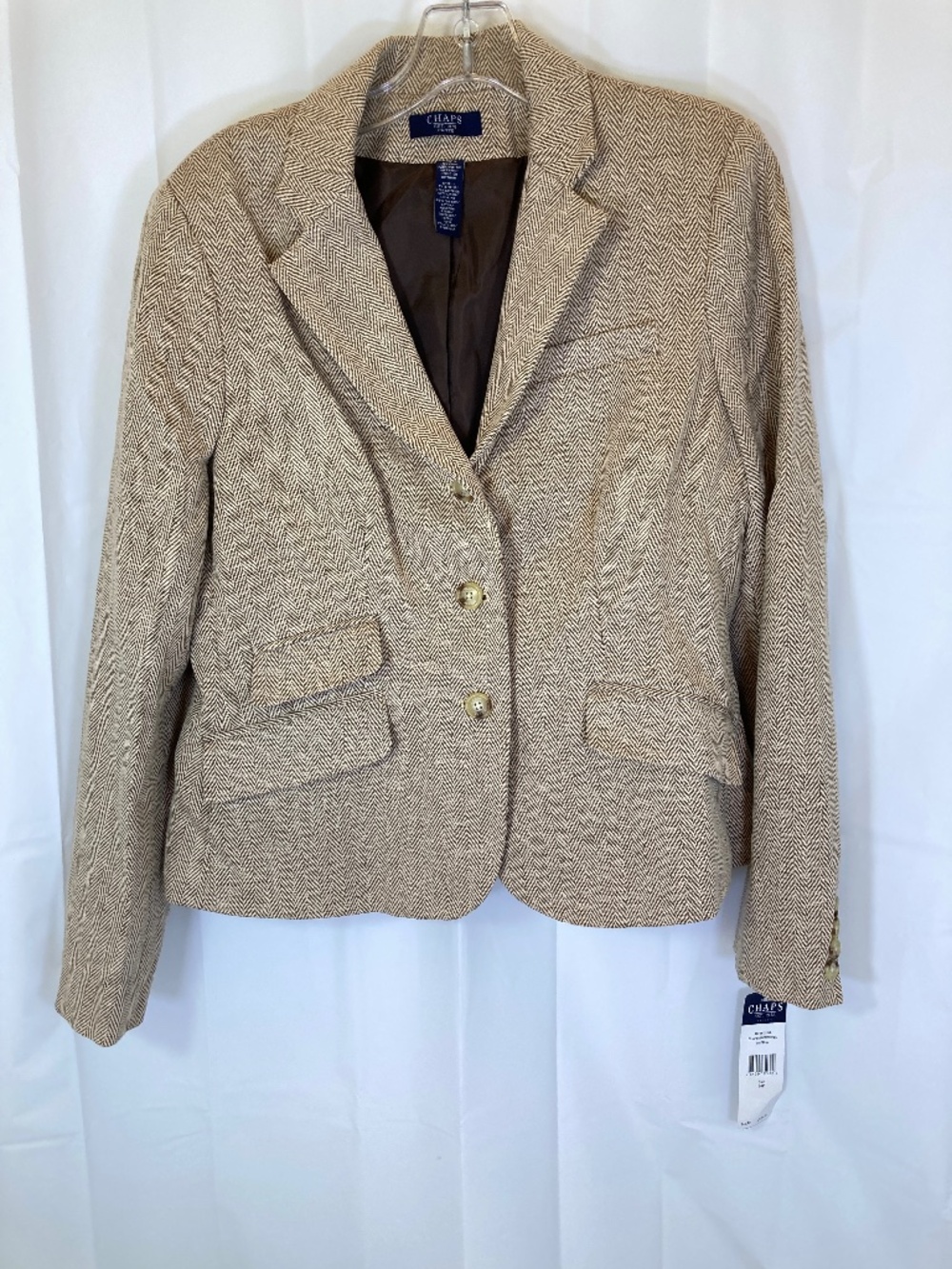 Chaps Blazer NWT Sz 14P Tan Cream Petite Herringbone Never Worn